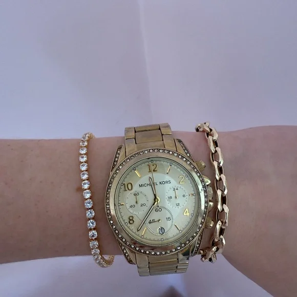 Michael Kors Gold Chronograph Watch with Crystal Bezel - Picture 2 of 6